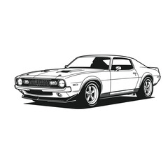 Vintage style classic muscle car black and white clip art