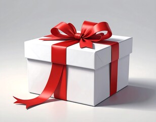 Fototapeta premium A white gift box with a red ribbon