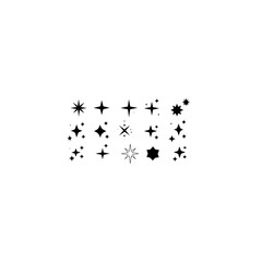 Sparkling stars composition. Glowing black star stencil, isolating various sparkling elements. Twinkle star, Minimalist silhouette stars icon,
