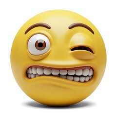 Funny Winking Emoji with Exaggerated Crazy Expression on an Isolated White Background.