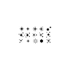 Sparkling stars composition. Glowing black star stencil, isolating various sparkling elements. Twinkle star, Minimalist silhouette stars icon,