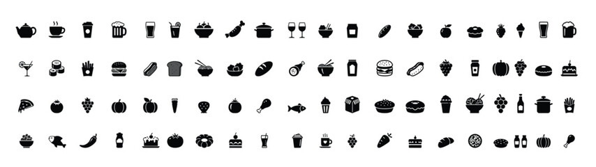 Food and Drink Icon Set – 80 Vector Illustrations