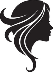 Black silhouette profile of a woman's head with flowing hair female
