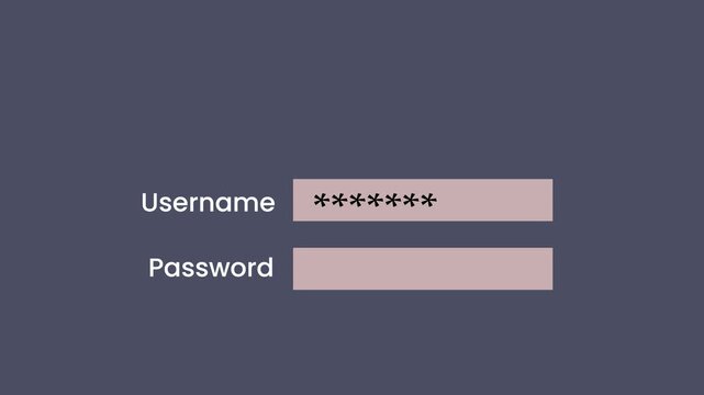 Interactive Username and Password Entry Animation 4k UHD Video.