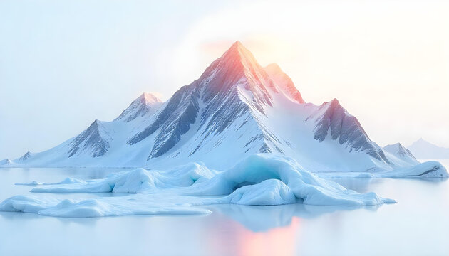 Realistic Arctic Ice Mountain Isolated on White Background with Sharp Peaks and Glacial Texture for 3D Design and Compositing
