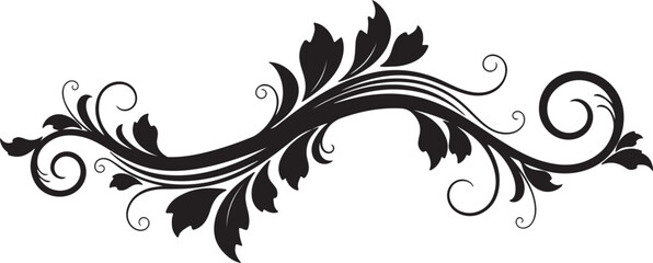Ornate black and white decorative flourish with leaves and swirls curl