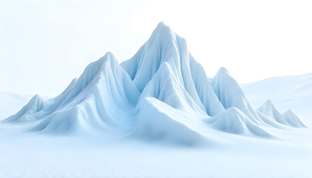 Realistic Arctic Ice Mountain Isolated on White Background with Sharp Peaks and Glacial Texture for 3D Design and Compositing
