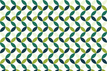 Seamless geometric pattern with overlapping circles in shades of green and white