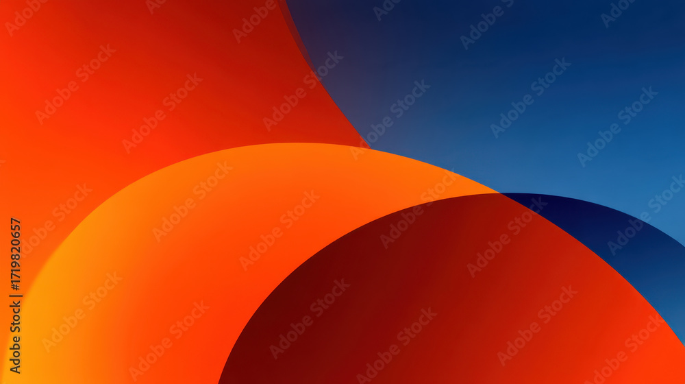 Poster Vibrant abstract design featuring smooth curves and gradients in shades of orange and blue, creating dynamic and energetic visual experience
