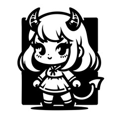 Chibi-style devil girl with horns and tail, drawn in adorable anime style, symbol of playful fantasy and charm.