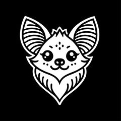 Cartoon bat head with ears and big eyes, symbol of night, Halloween, and fantasy.