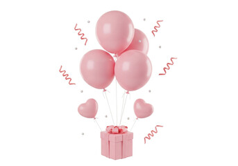 Pink balloons and gift isolated on white background