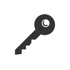 A stylized, dark gray key graphic stands out against a pure black background.