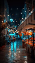 Obraz premium Night market street scene with fruits