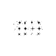 Star icons. Twinkling stars. Sparkles, shining burst. Christmas vector symbols isolated. Retro futuristic sparkle icons collection. 