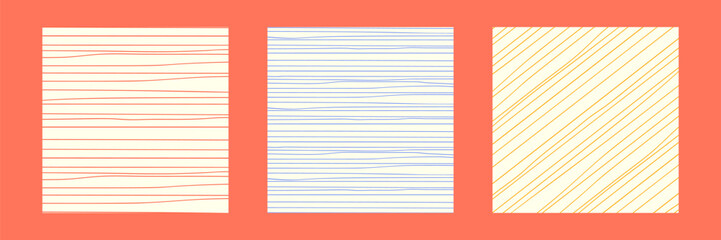 Three square backgrounds display light-colored surfaces with distinct striped patterns. Each design features unique color combinations, ideal for various creative applications.