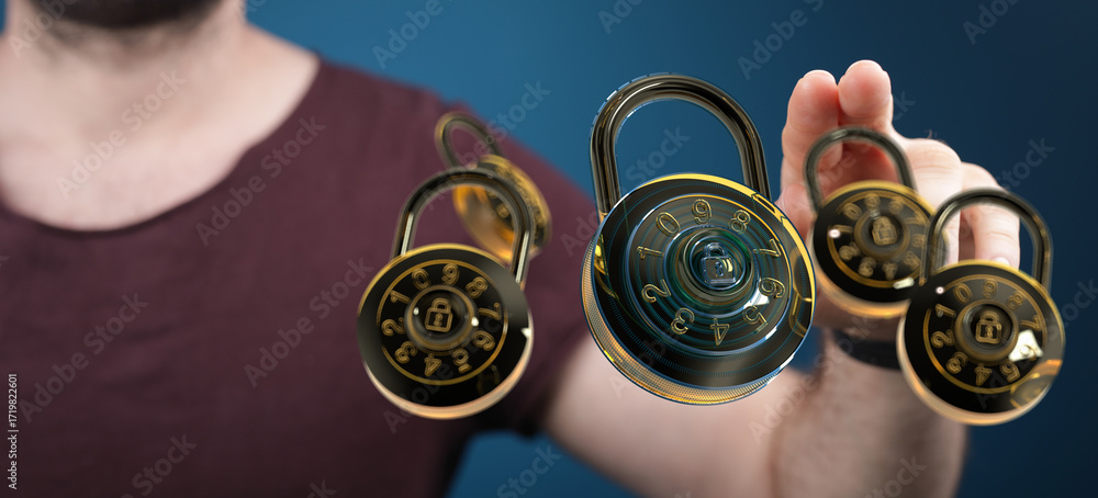 Poster secure your data. image depicts digital locks and cybersecurity.