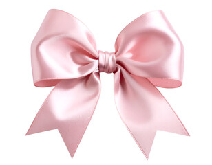 A beautifully crafted pink satin bow with elegant loops and flowing tails, perfect for decorative purposes.