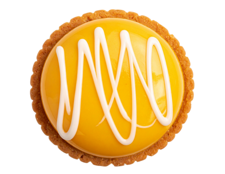 Overhead View of Round Yellow Pastry with Drizzled White Glaze