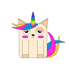 Funny vector Unicorn isolated transparent. Vector illustration silly emotion Unicorn with close eyes. Perfect Unicorn template design for kids art nursery poster child t-shirt print. Editable EPS 10