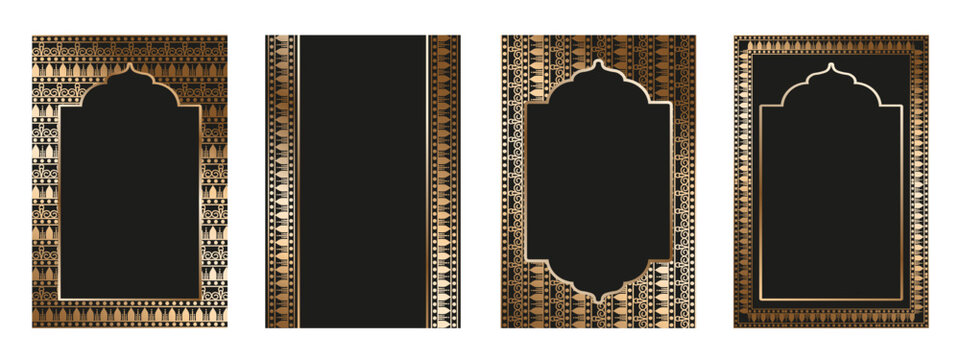 Empty Luxury Wedding Invitation card collection. Vector illustration of Luxurry Wedding Invitation poster with traditional gold arabic ornament. Perfect elegant bridal invite card set EPS 10