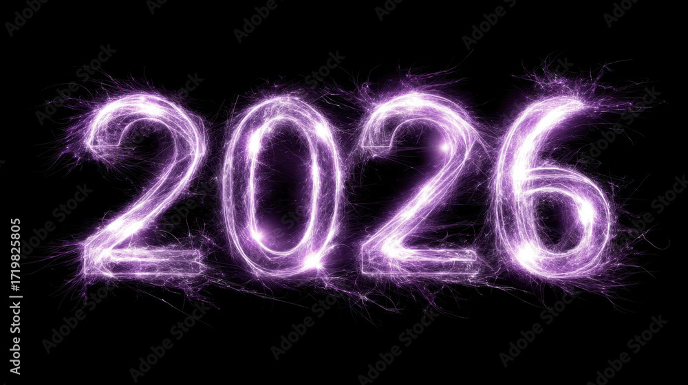Poster 2026 is represented in vibrant, glowing purple style, creating dynamic and energetic visual effect. 
