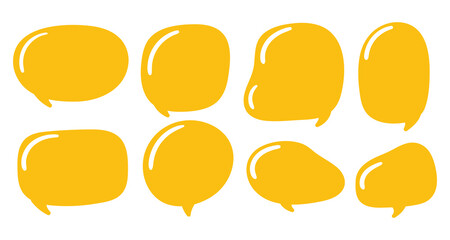 Hand drawn yellow speech bubbles. Blank empty Speak bubble, chatting, or message box set
