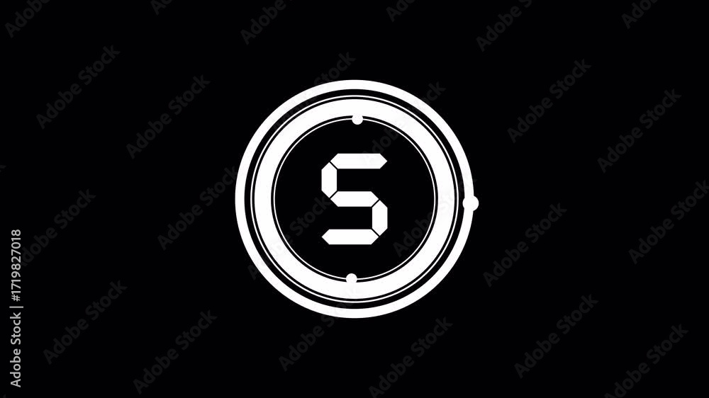 Fototapete 5 second countdown animation on black background with circular number timer from 5 to 0. ideal for, 