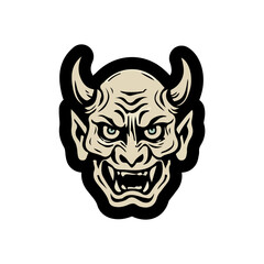 Japanese Oni Mask Illustration with Fierce Expression and Traditional Demon Design