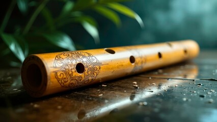 Close up display of bamboo flute