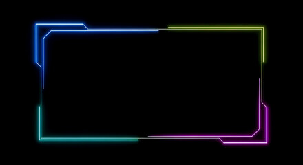 Futuristic Neon Border with Abstract Digital Geometric Frame on Black Background, Glowing Cyberpunk Overlay