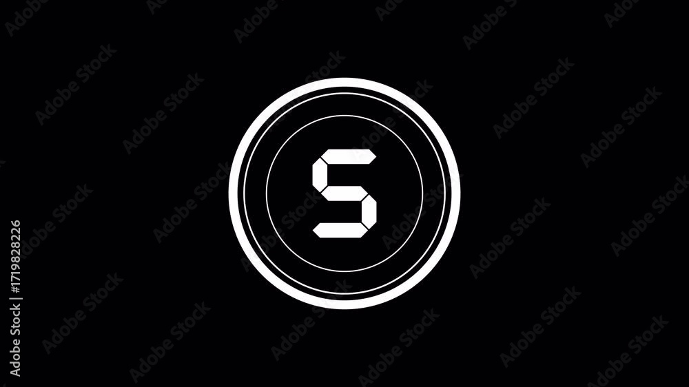 Aufkleber 5 second countdown animation on black background, circular number timer from 5 to 0. perfect for ico