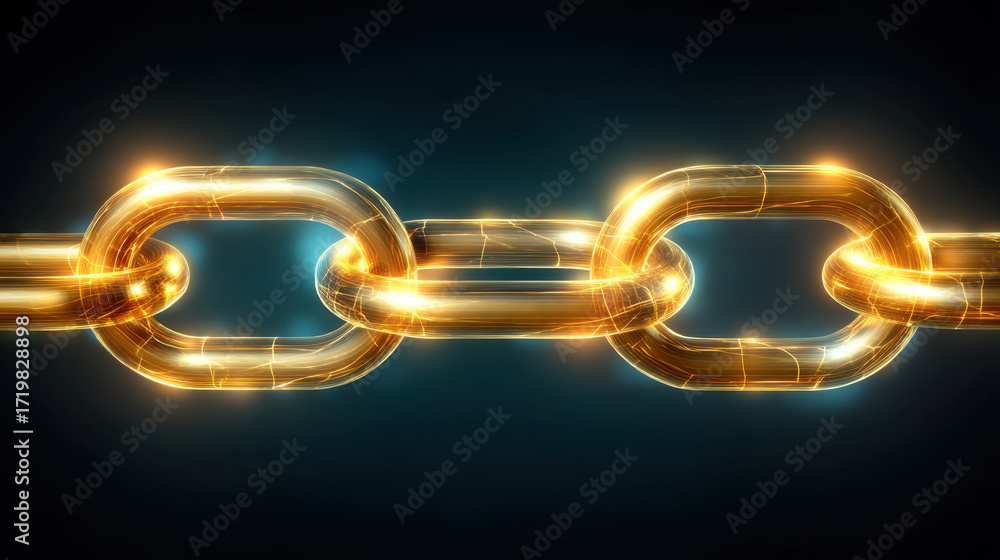 Poster glowing golden chain link symbolizes strength and connection, showcasing futuristic design with brig