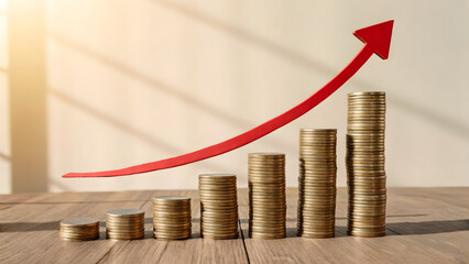 Financial growth with coins and red health arrow