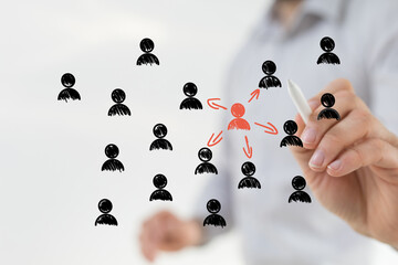 Stock photo of hand drawing network diagram.  Ideal for social media, marketing, and business...