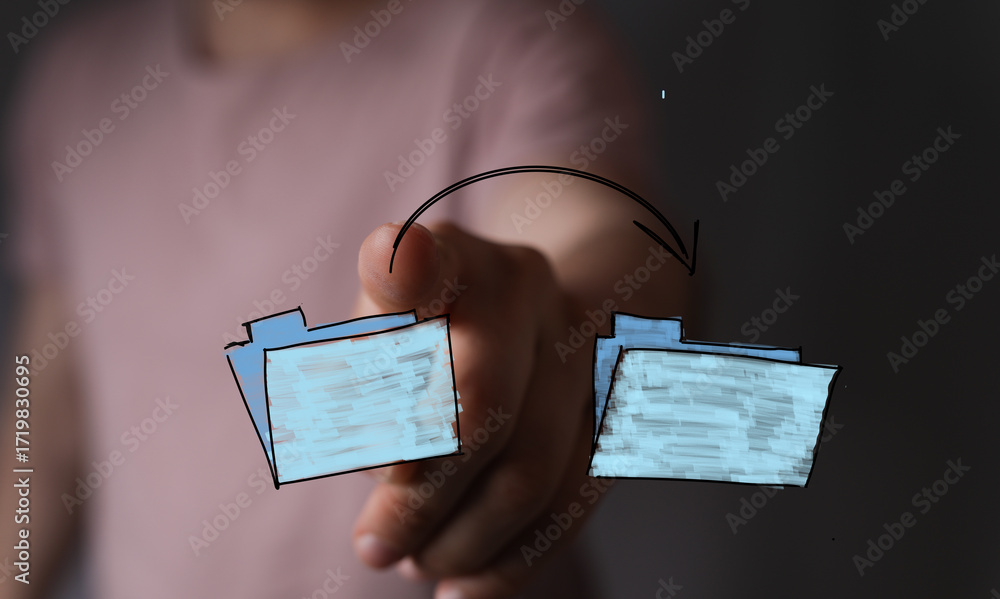 Poster abstract image depicting data transfer, file sharing, and digital workflow. ideal for technology, bu