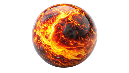 Molten lava sphere with fiery glowing patterns isolated on a transparent background