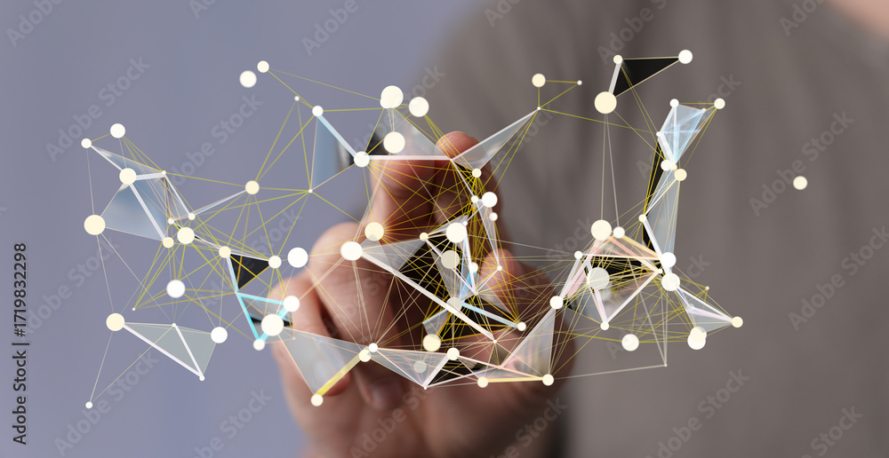 Poster abstract image of hand interacting with a digital network. perfect for tech, innovation, and connect