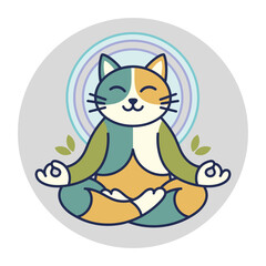 Obraz premium Cartoon cat meditating in a peaceful pose with a serene background 