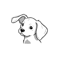 Cute cartoon puppy with floppy ears and curious expression  