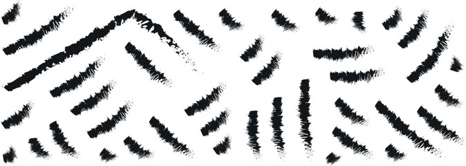 High-Contrast Ink and Paint Stroke Set: Black Vector Brush Lines, Grunge Smear Stains, and Abstract Artistic Textures on White