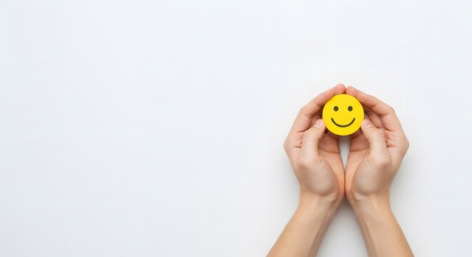 Hands Holding a Happy Smiley Face as a Symbol of Positivity