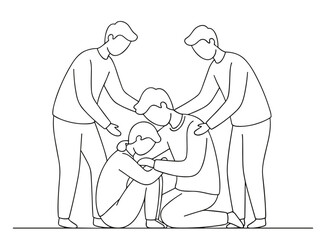 People comforting friend against minimalist background