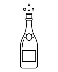 Champagne bottle popping line art in black and white