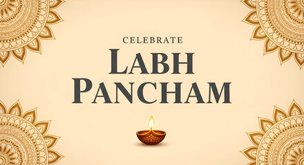 Image is a digital graphic with a festive theme, featuring a symmetrical layout. The background is a soft beige color, providing a warm and inviting tone. At the center, bold, uppercase text reads 'LA