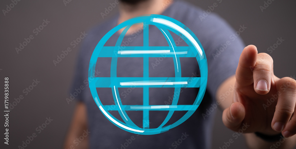 Poster high-quality image of a hand interacting with a digital global network. ideal for technology, connec