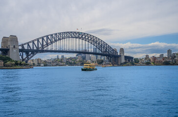 Naklejka premium 22 September 2025 Ferry on Sydney Harbour with harbour bridge in the background Sydney NSW Australia