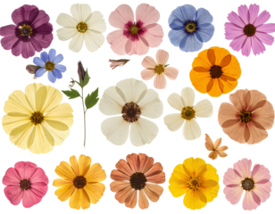 Firefly_PNG Colorful pressed flower collection, element set on transparent background_