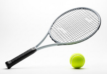 Tennis racket and ball isolated on white background