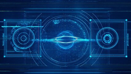Futuristic Digital Interface with Circular Scans and Data image photo - Powered by Adobe